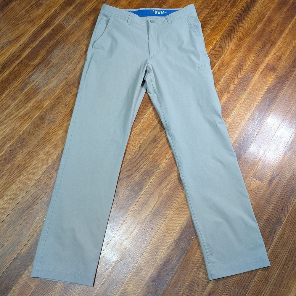 Rowm Pants Mens Light Beige Chino Performance Sports Golf Casual 34x34